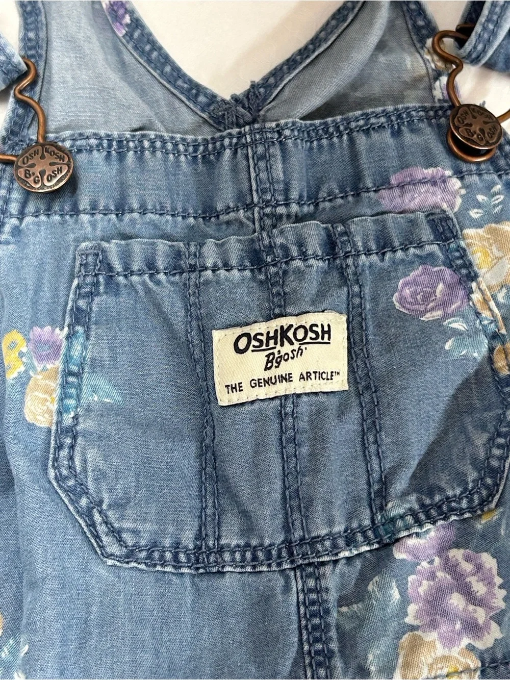 OshKosh Denim Floral Overall Dress - Blue with Purple & Yellow Flowers
